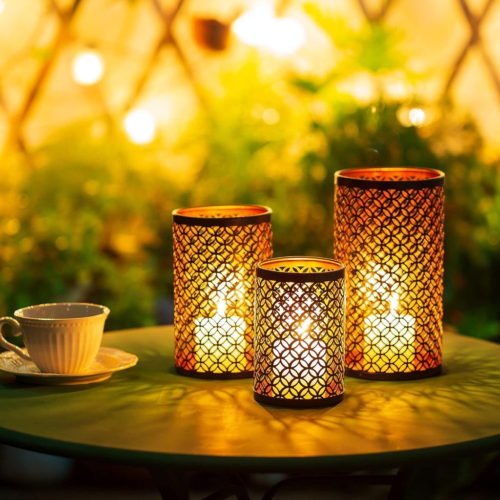 Kandelaar metallene Teelichthalter schwarz & gold - Set von 3 Kerzenhaltern für Teelichter Kerzen östliches hohles Windlicht Vintage Wohnzimmer T...