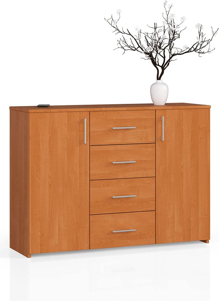 Kommode mit 4 Schubladen & 2 Türen, 110x80x35, Wohnzimmer, Produktbild 
