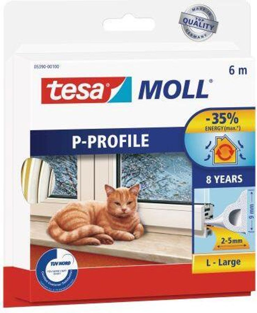 Fenster- und Türdichtung "P" 9x5,5mm WEISS (6m) Produktbild 