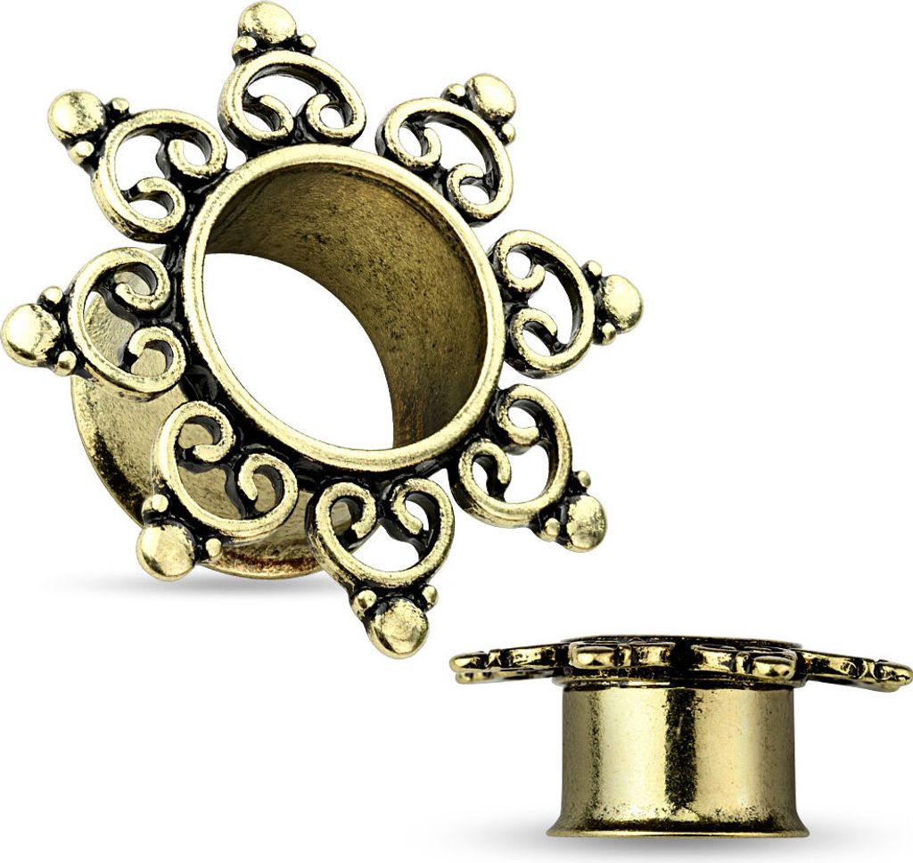 Flesh Tunnel Vintage Antik Ohr Piercing Ohrstecker Mandala Sonne Tribal Ethno antik-gold 14 mm