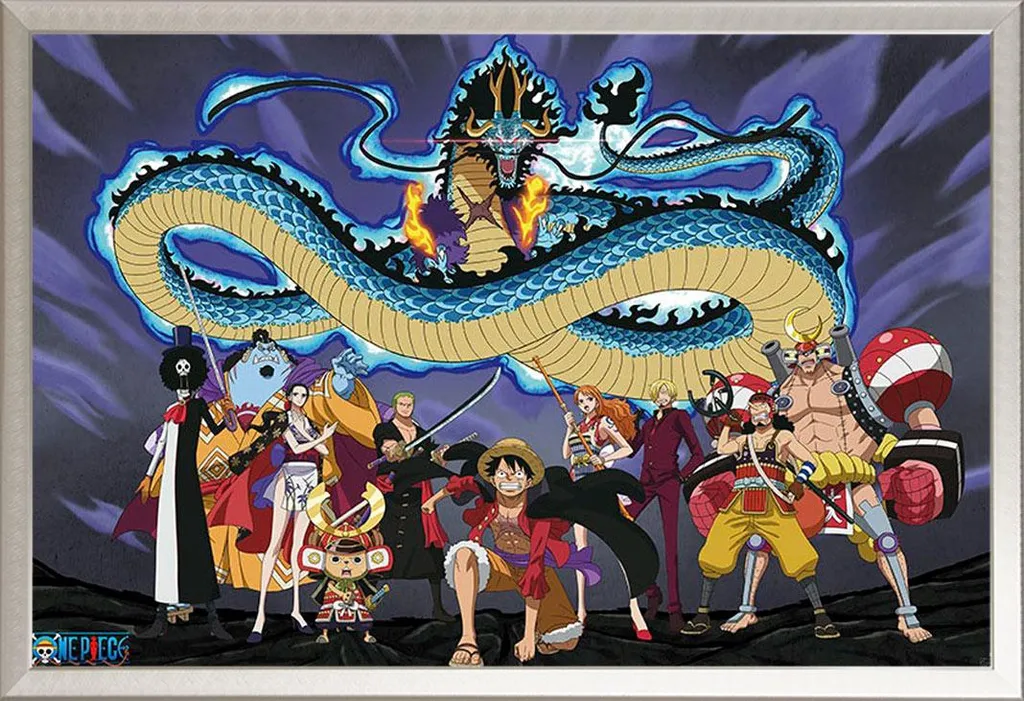 Poster One Piece vs Kaido avec Cadre Alu Argent et Vitre Incassable