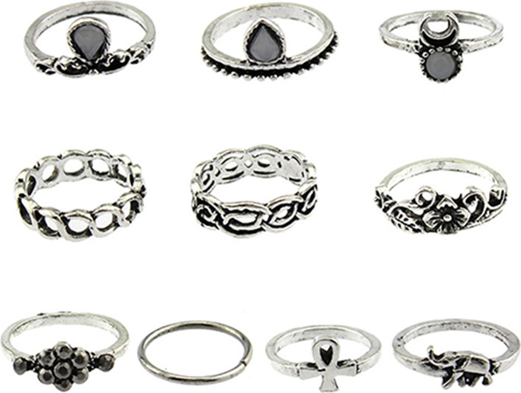 10 Teile/satz Knuckle Finger Ringe Vintage Anti-rost Blume Hohl Frauen Schmuck für Camping-Silber