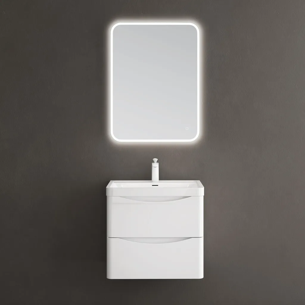 Meuble Vasque Suspendu 60cm Blanc Laqué avec Miroir Design Smile-Lackier