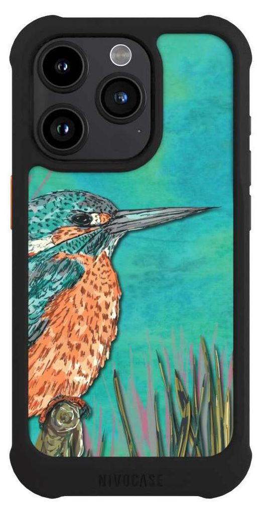 NIVOCASE Hülle für Apple iPhone 15 Pro Stoßfeste Handyhülle NIVOmax Case Schwarz Malerei Tiere Vogel