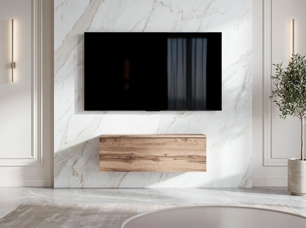 AX LIVING Barvo 100 cm TV Kommode Lowboard Braun Eiche Produktbild 