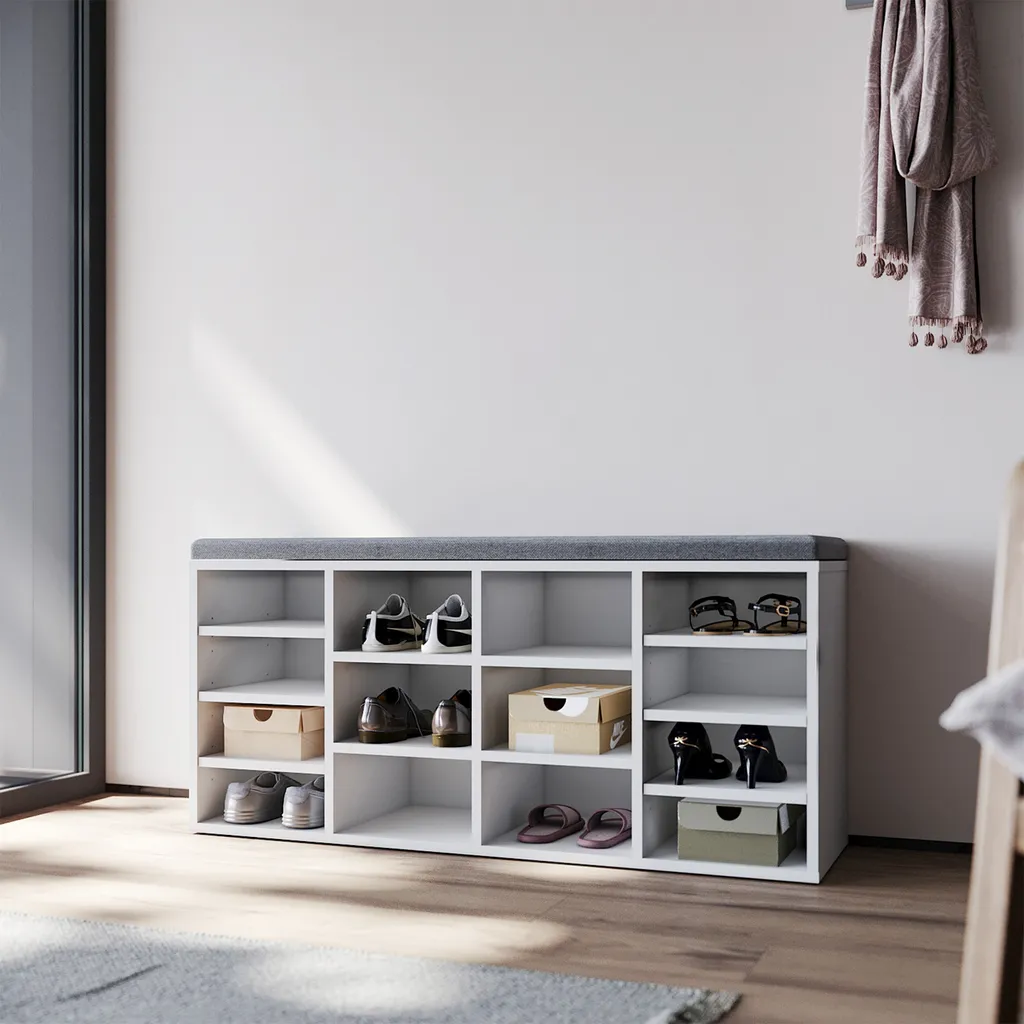SONNI Armoire à chaussures blanche avec banc 103x30x48 cm Design Moderne