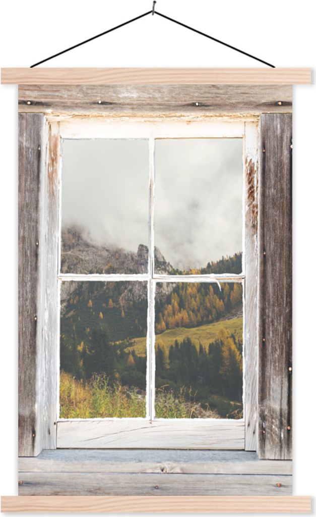 MuchoWow Textilposter Aussicht - Berg - Herbst 60x90 cm mit holzfarbenen Rahmen - Textil