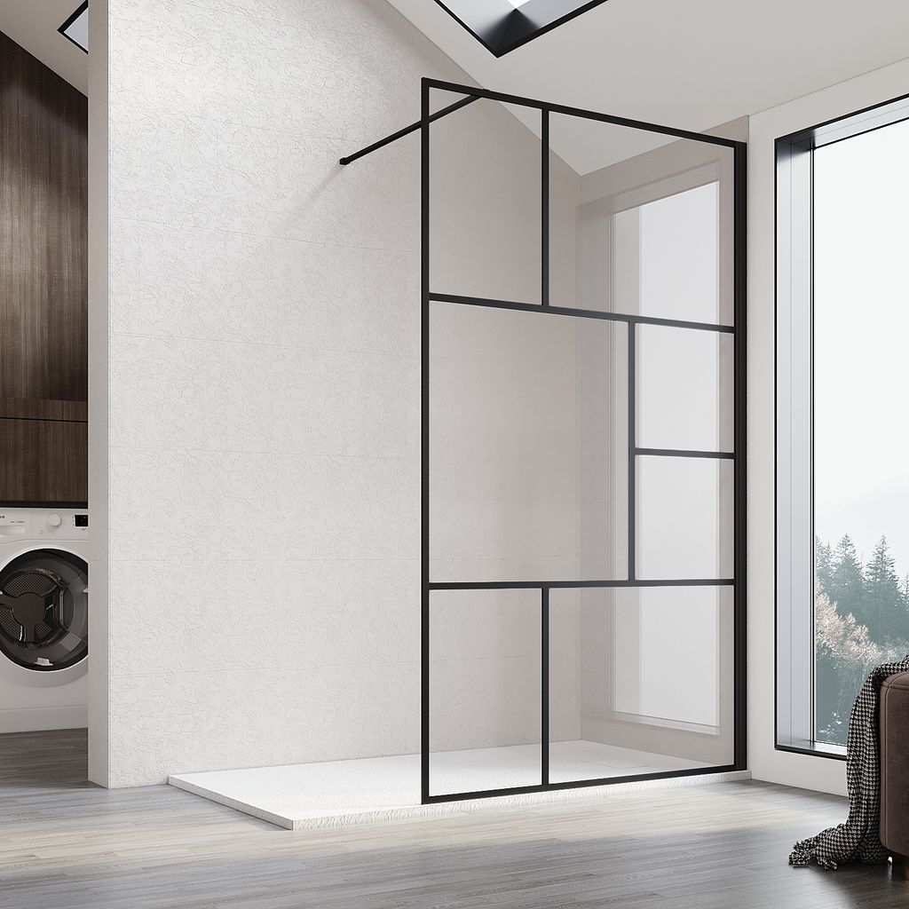 SONNI Duschabtrennung Walk In Dusche 120x200 cm Duschtrennwand 8mm Klarglas mit Nano-Beschichtung Duschwand mit Stabilisator Schwarz