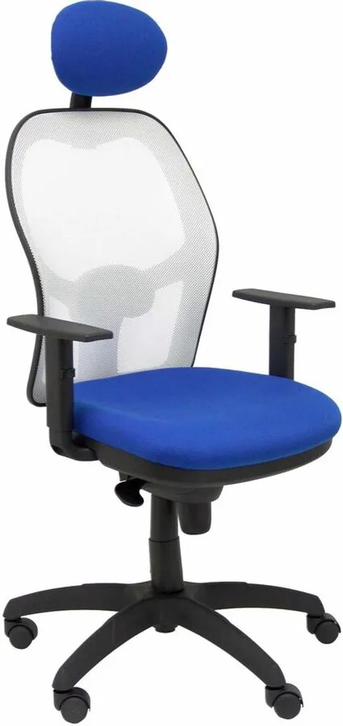 Chaise de bureau blanche et bleu bali en résille Jorquera avec appui-tête