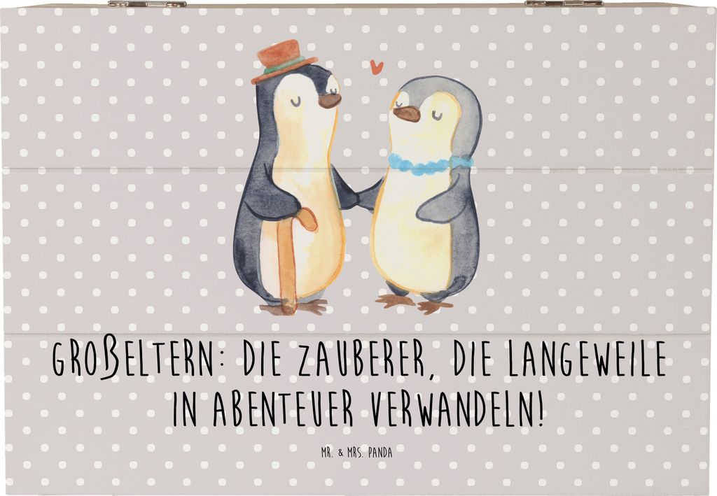 Mr. & Mrs. Panda Erinnerungsbox Großeltern Zauberer 22 x 15 cm - Grau Pastell - Geschenk, Familienleben, Geschichten, Kiste, Schatzkiste, Holzbox,...