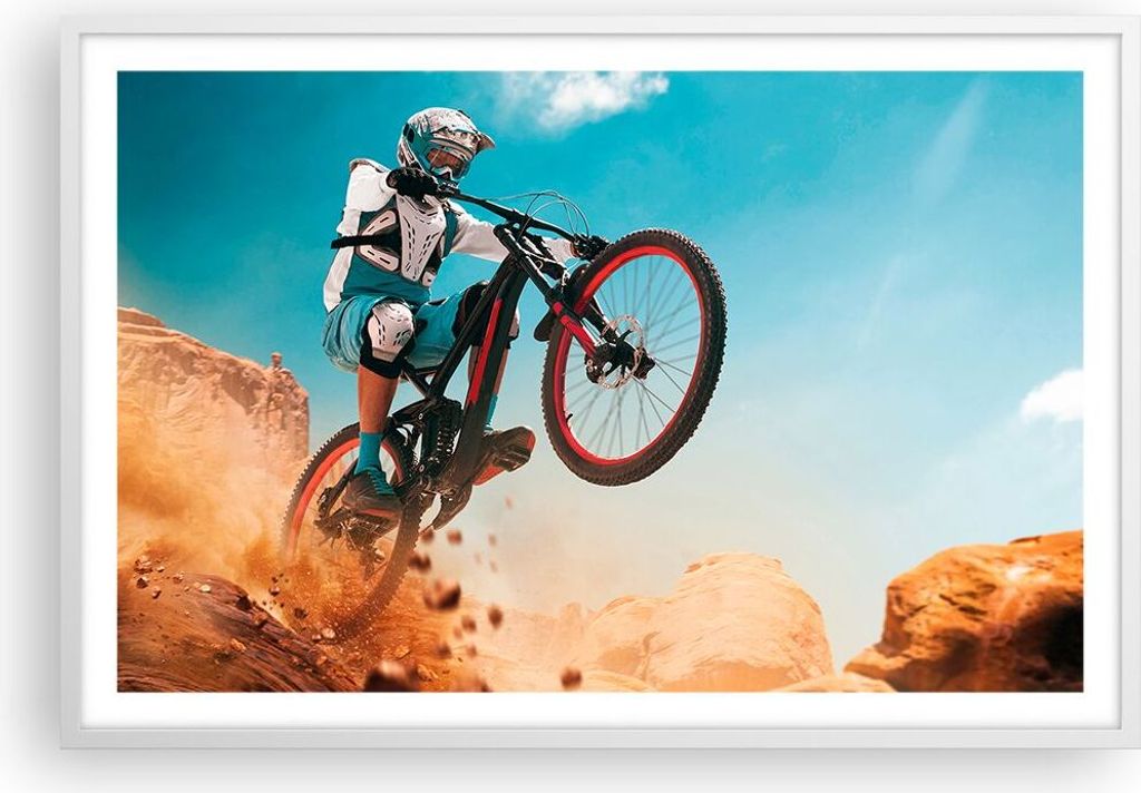 Gerahmtes Poster - Weißer Rahmen - Fahrrad Sport Helm - 91,5x61 cm - Wand Bild - Wanddeko - Wandbilder - Kunstposter - Wandposter - Bilderrahmen -...