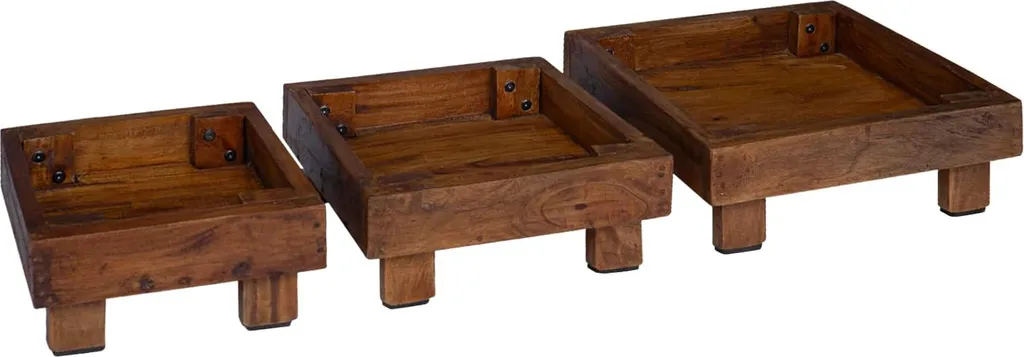 Porte-plante 3 Pièces Bois d'Acajou Marron - Sellettes pour Pots Fleurs
