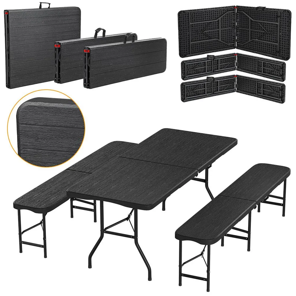 Set de mobilier de jardin pliable table et bancs de brasserie 180 cm