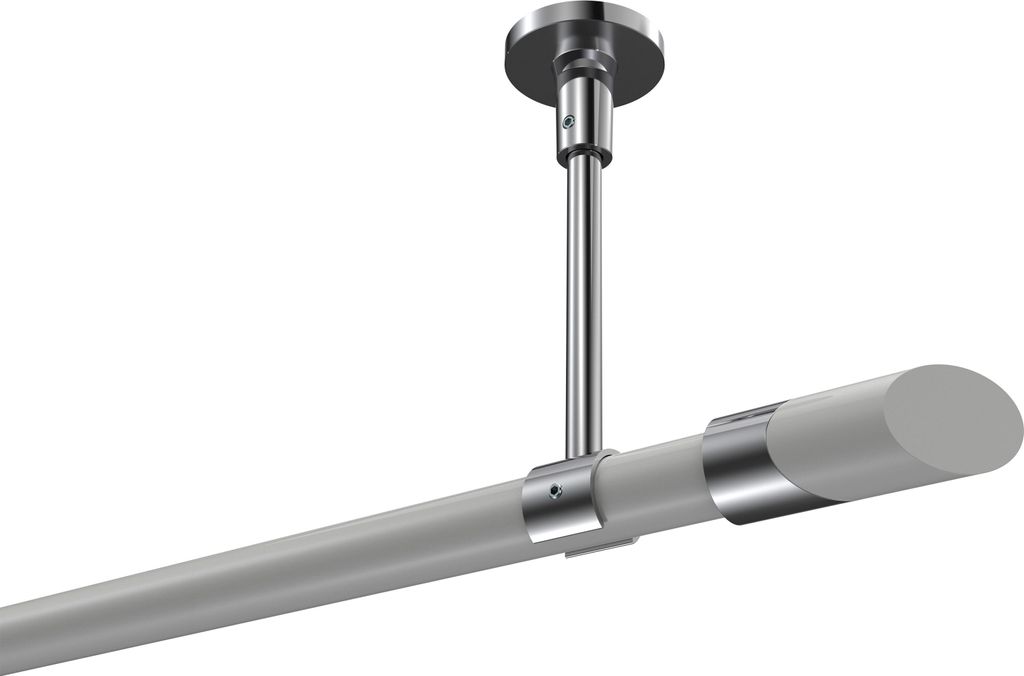 Interdeco Gardinenstange / Vorhangstange Weiß / Chrom, Typ Sonette Verano (Schräge Bicolor) ohne Ringe, Deckenmontage, 20 mm Ø 1-läufig, 240 cm