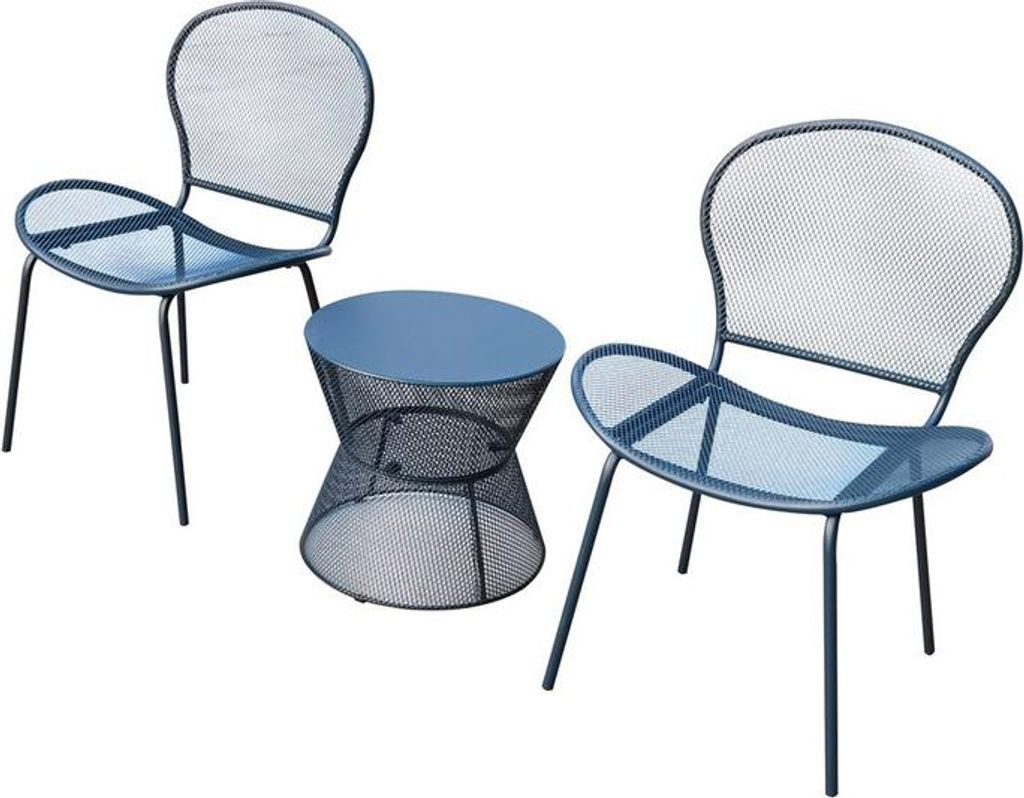 Happy Home 3 tlg Bistro Set dunkelblau Eisen Balkon Terrasse Sitzgruppe modern Gartenmöbel Outdoor