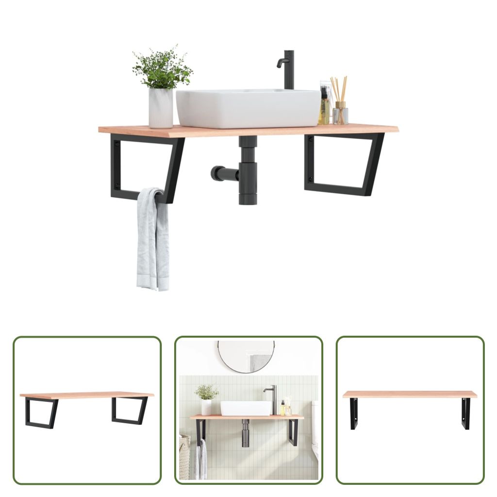 The Living Store Waschtischplatte mit Halterung Stahl und Massivholz Eiche
