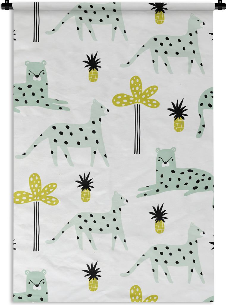 MuchoWow Wandteppich Wandbehang Panther - Obst - Baum 120x180 cm Tapisserie Dekoration Wandtuch - Schlafzimmer - Dekorationen für das Haus