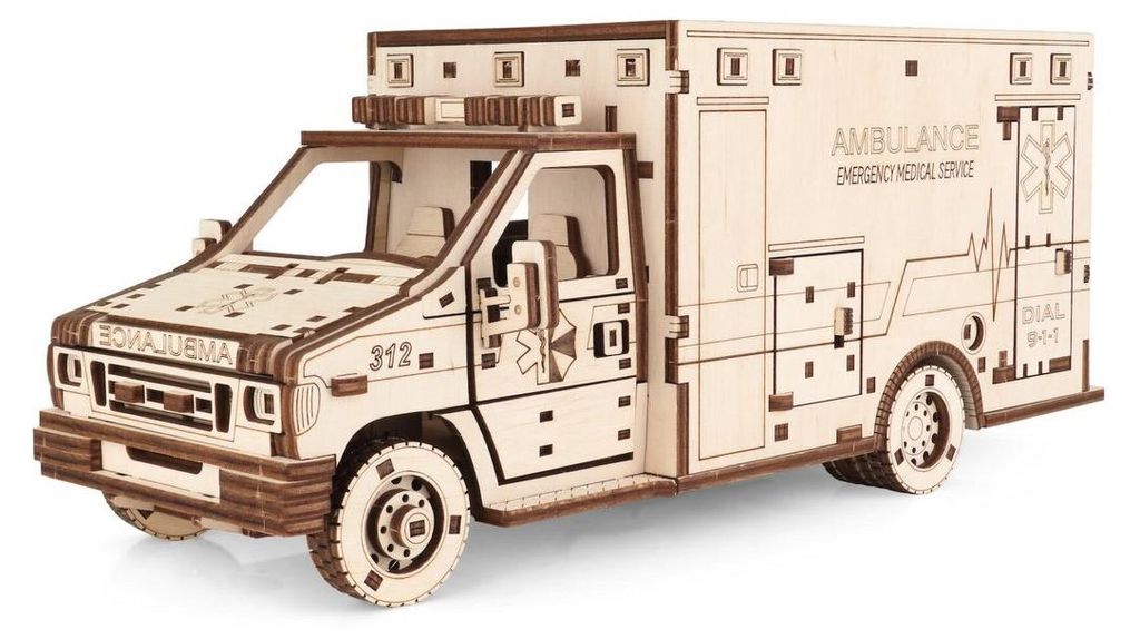 Eco Wood Art (EWA) DIY 3D Mechanical Model Ambulance, 4011, 29,5x12,9x12,4cm