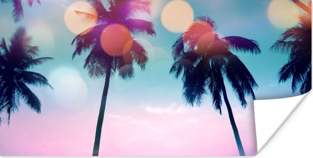 MuchoWow Poster Sommer - Palmen - Himmel - Rosa 40x20 cm - Poster für die Wand - Poster Schlafzimmer