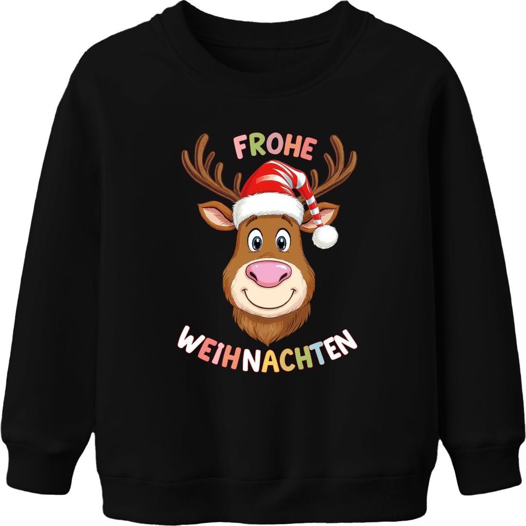 FROHE WEIHNACHTEN Rentier Weihnachtsmütze lustig kinder Geschenk Uni Kinder Sweatshirt Pullover, Schwarz, 152