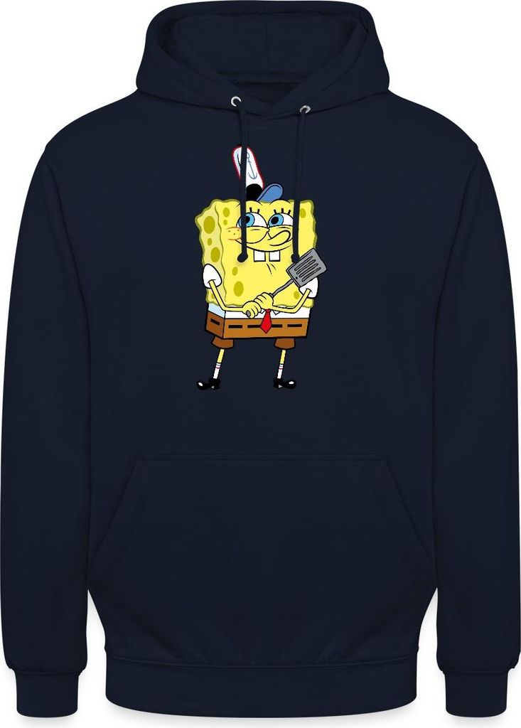 Spreadshirt SpongeBob Schwammkopf Burger Braten Uni Hoodie, 4XL, Navy