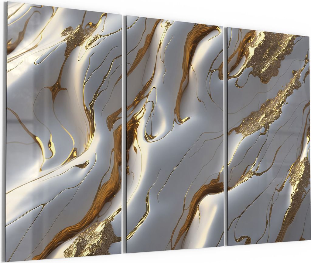DEQORI Glasbild Echtglas 3x50x100 cm 'Goldene Wellen' Wandbilder XXL groß