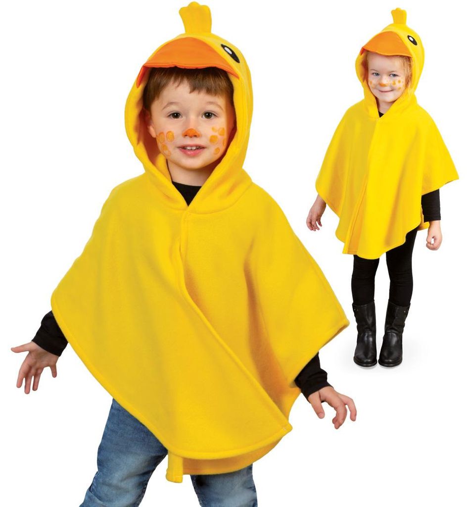 Kinder Kostüm Ente – gelber Fleece Poncho mit Kapuze – Produktbild 