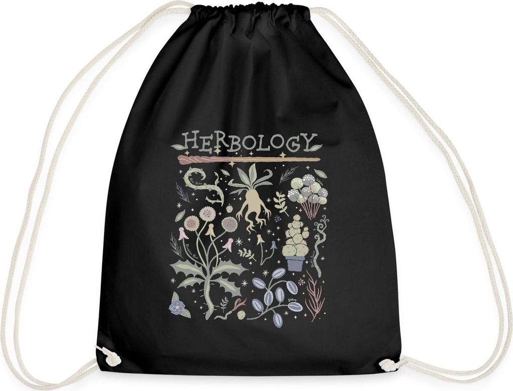 Spreadshirt Harry Potter Herbology Botanische Kräuter Design Turnbeutel, One size, Schwarz