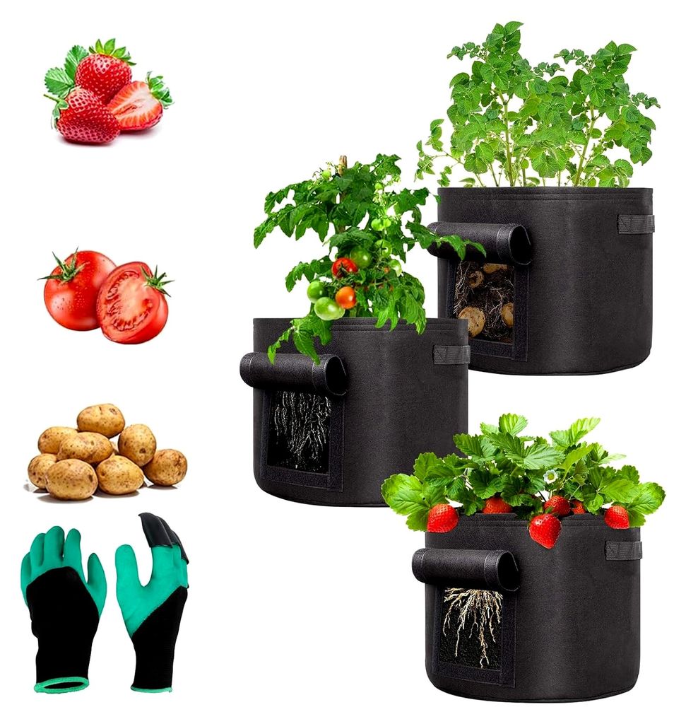 Kartoffelpflanzsäcke 3 Stück 28L mit Gartenhandschuhen