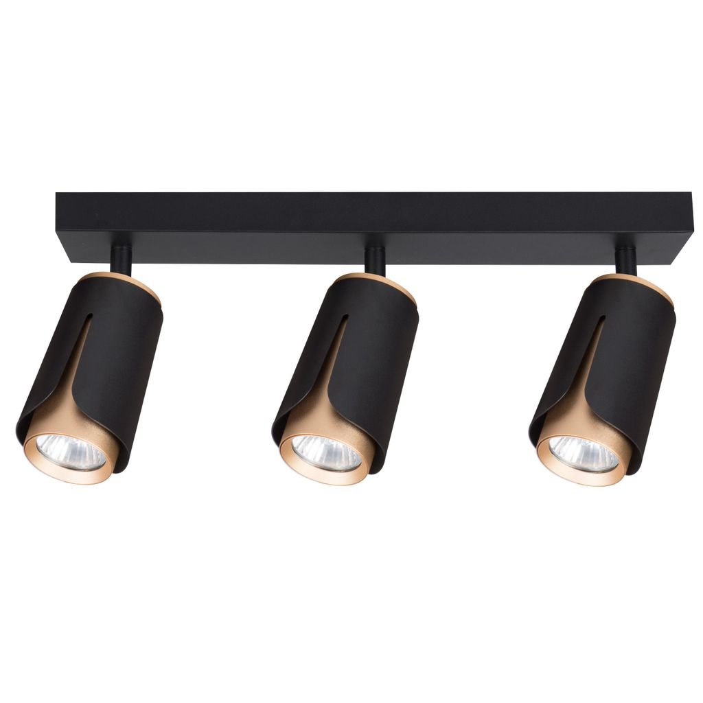 XUDO Deckenstrahler 3-flammig GU10, Schwarz & Gold, Aluminium-Stahl, schwenkbar, modern – ohne Leuchtmittel