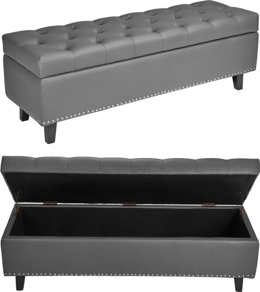 Kunstleder Sitzbank Ottomane (415x1305x440mm) mit Holzbeinen, Stauraum & Knopfheftung - Moderne 300kg Tragkraft Schuhbank, Bettbank Schlafzimmerban...