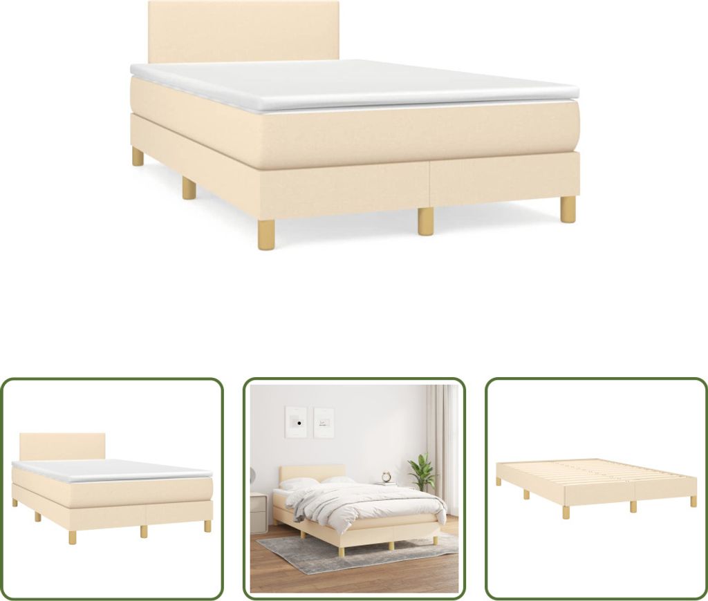 The Living Store Boxspringbett mit Matratze Creme 120x190 cm Stoff