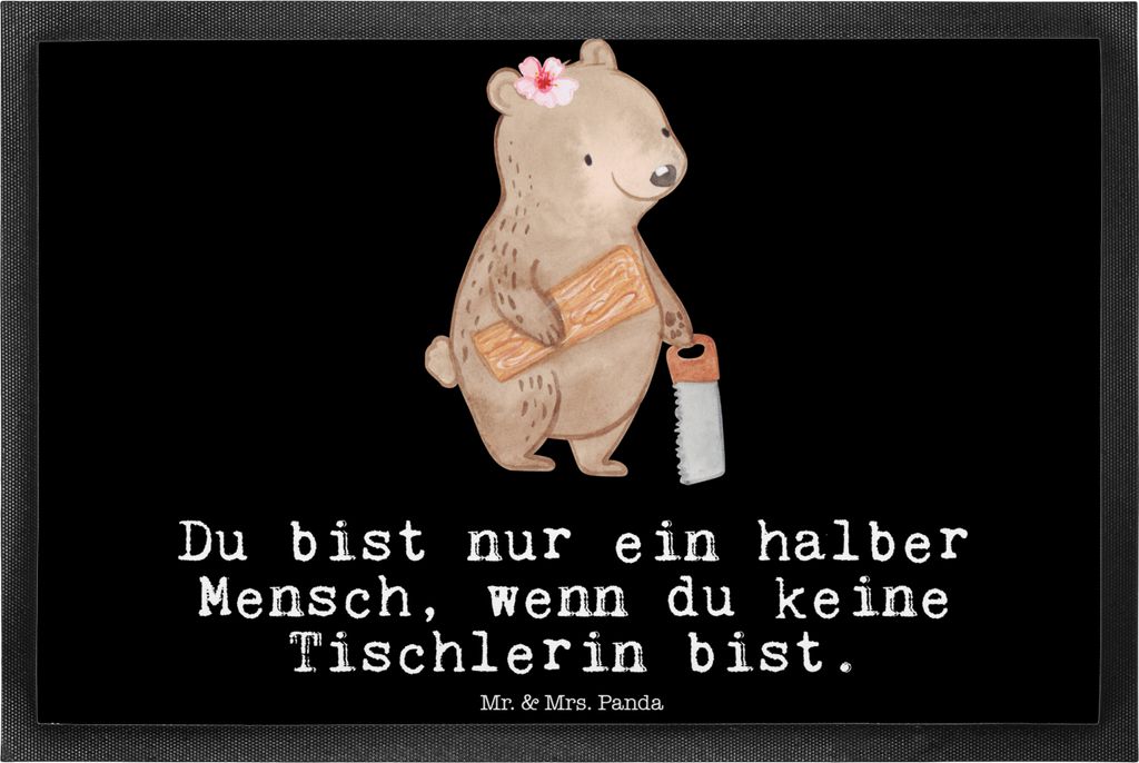Mr. & Mrs. Panda Gummimatte Tischlerin Herz 40 x 60 cm - Schwarz - Geschenk, Fußabstreifer, fußmatte, Schmutzmatte, Schmutzfangmatte, Bodenvorleger