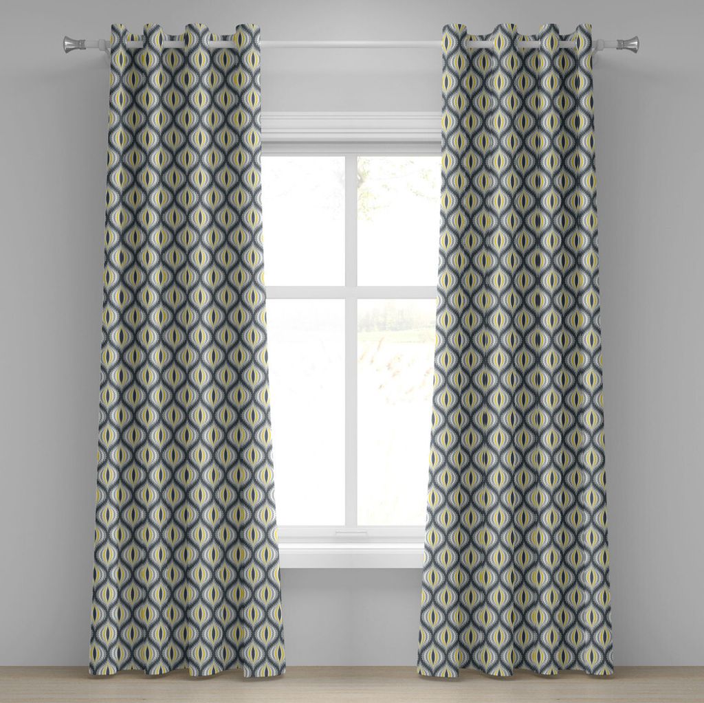 ABAKUHAUS Ikat Ösenvorhang, Blasses getontes indonesisches traditionelles Ogee formt südasiatische abstrakte Weinlese, Dekorative 2-Panel-Fenster...