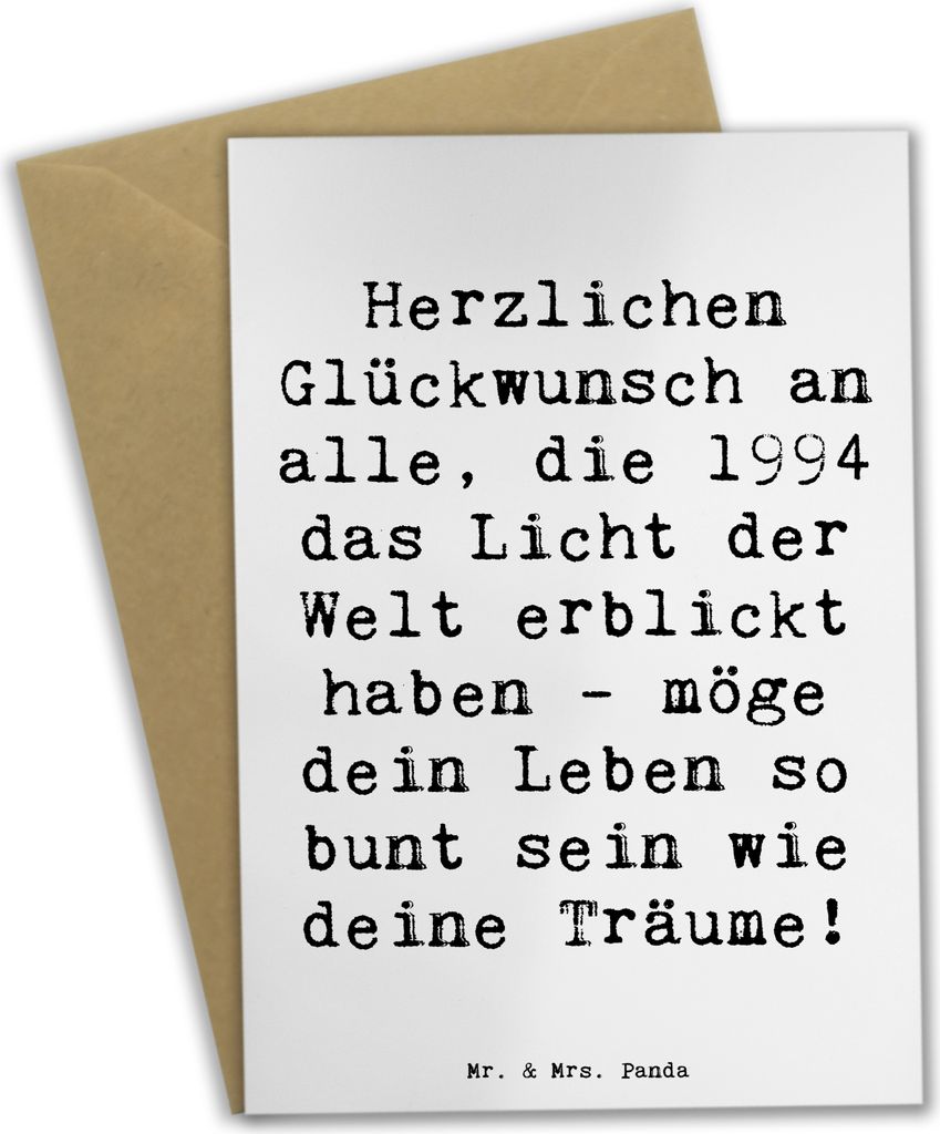 Mr. & Mrs. Panda Grußkarte Spruch 1994 Geburtstag - Weiß - Geschenk, Geburtstagsgeschenk, geboren, osterkarte, Alter, 1994er, weihnachtskarten, F...