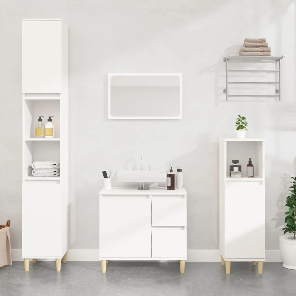 Armoire de salle de bain blanc 30x30x190 cm en bois composite robuste