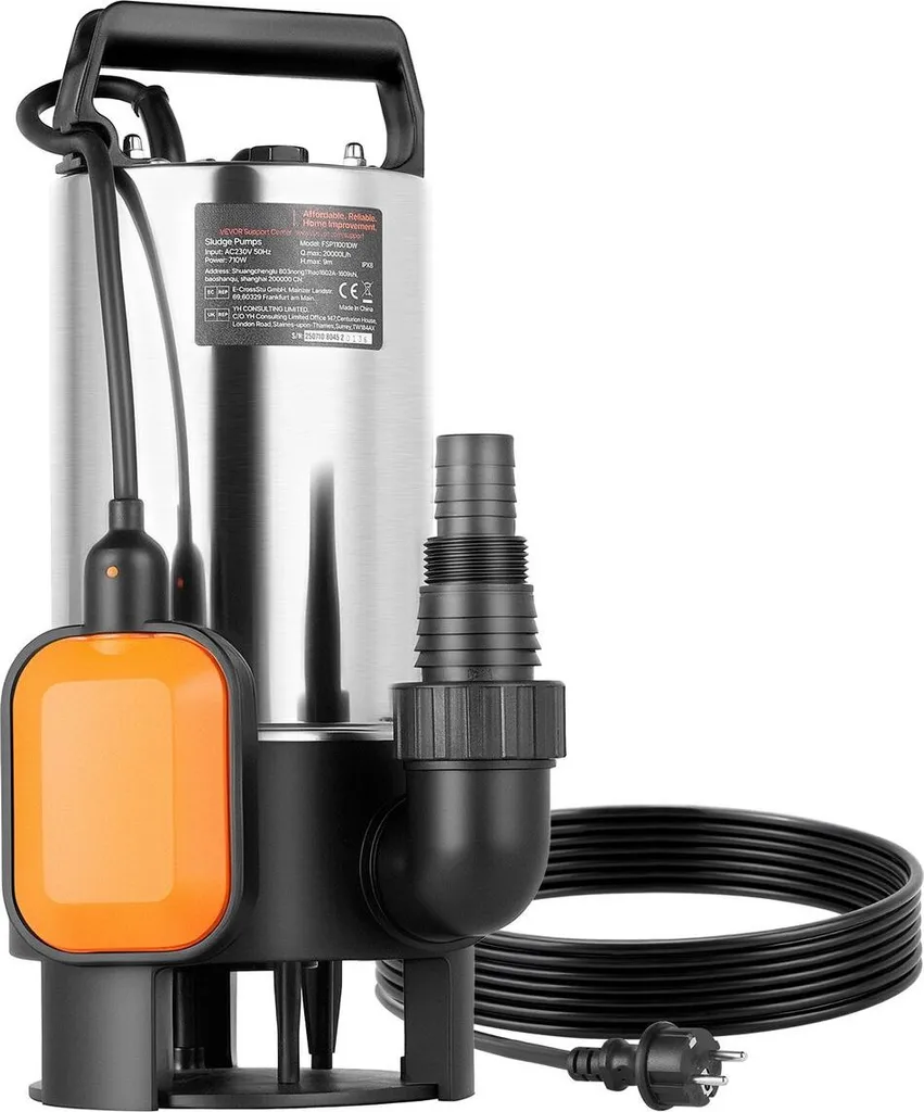 Pompe pour piscine et jardin 710W inox, évacuation eau 20000 L/H