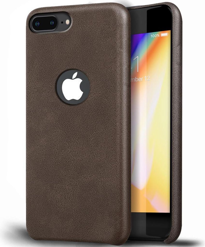 Conie Schutzhülle für iPhone 7 Plus / 8 Plus Tasche klar Case Cover Bumper Silikon Hülle Kunstleder in Braun