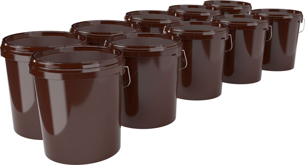 Eimer mit Deckel 16 L | Vorratseimer | Lebensmittelecht Braun | PP | 10 Stück