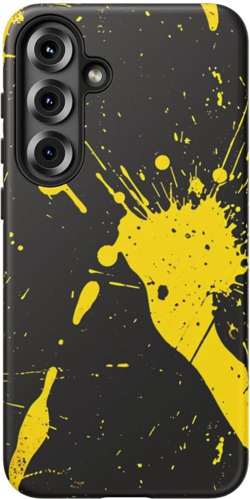 Gelbe Farbspritzer auf schwarzem Hintergrund – Hülle Kompatibel mit Samsung Galaxy S25 Plus