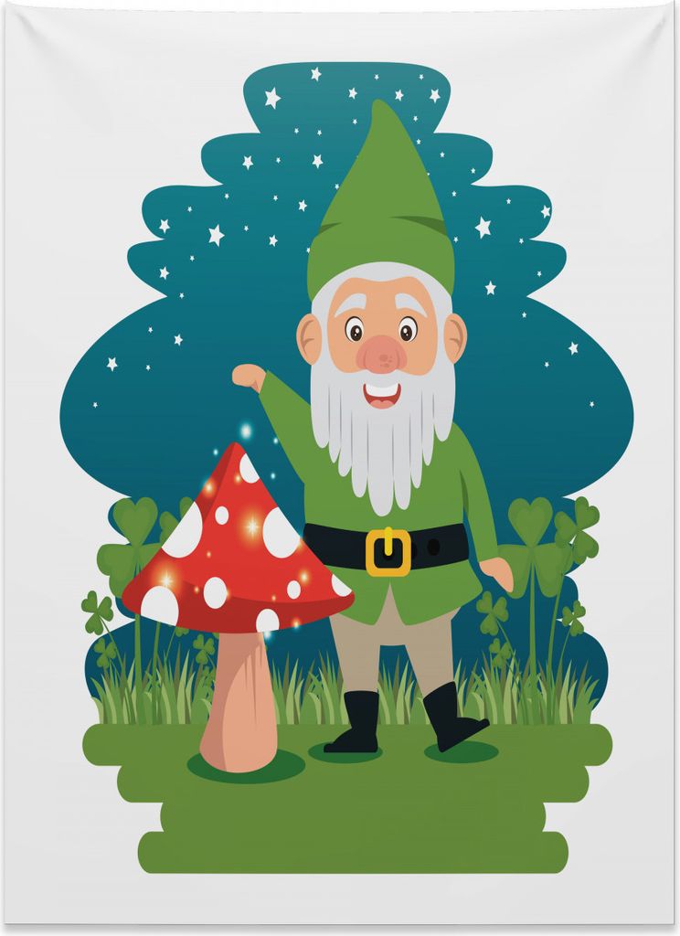 Abakuhaus Gnom Wandteppich, Elf mit Pilz im Wald aus Weiches Mikrofaser Stoff Kein Verblassen Klare Farben Waschbar, 110 x 150 cm, Benzinblau Farng...
