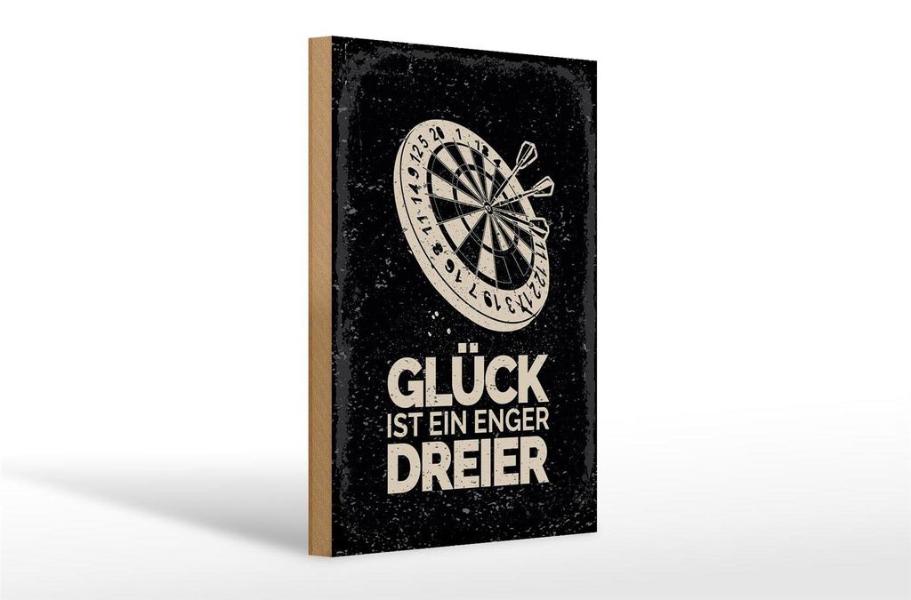 Holzschild Dart Glück ist ein enger Dreier, 30x20 cm, Holzschilder Spruch Sport Hobby
