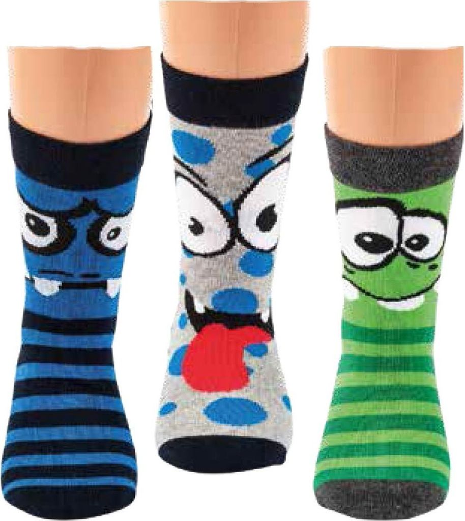 Kider Socken „FACE“ - 3 Paar grün.blau.grau-27.30