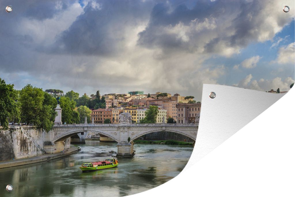 MuchoWow 120x80 cm Outdoor-Poster Gartendeko Sichtschutz Garten Poster für den Garten Brücke über den Tiber in Rom, Italien