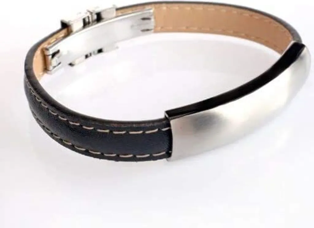 Bracciale Uomo In Pelle Vera Con Chiusura Magnetica - Nero/Argento/Oro