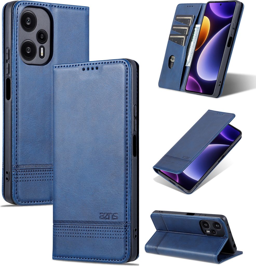 Leder Hülle für Xiaomi Redmi Note 12 Turbo, Klapphüllen Brieftasche Magnetverschluss Ständer Schutzhülle Blau