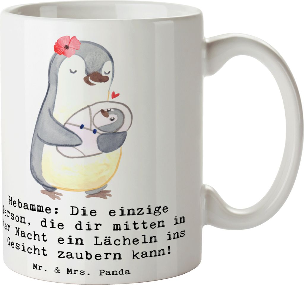 Mr. & Mrs. Panda Tasse Hebamme Lächeln - Weiß - Geschenk, kaffeebecher keramik, Engagement, Herz, zugewandt, Geschenktasse, kreative Geschenke, B...