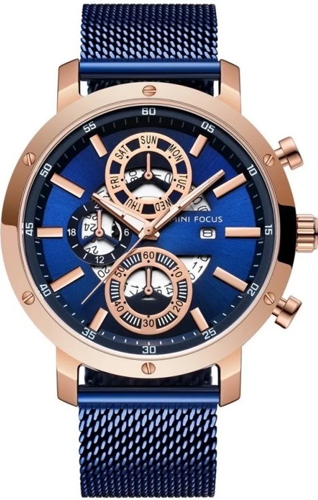 Montre homme chic pour costume Mini Focus Valter or et bleu