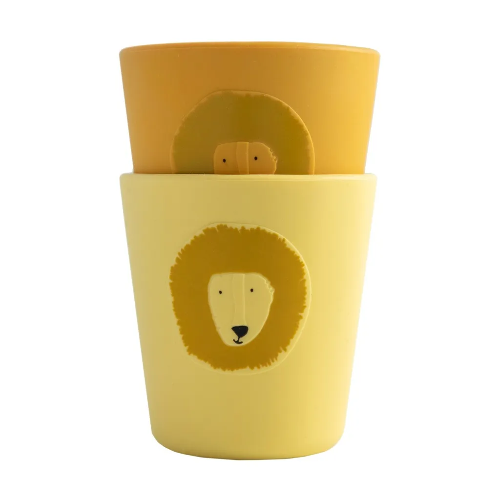 Set 2 Bicchieri Silicone Trixie Mr Lion Giallo - Addio Cadute e Spruzzi