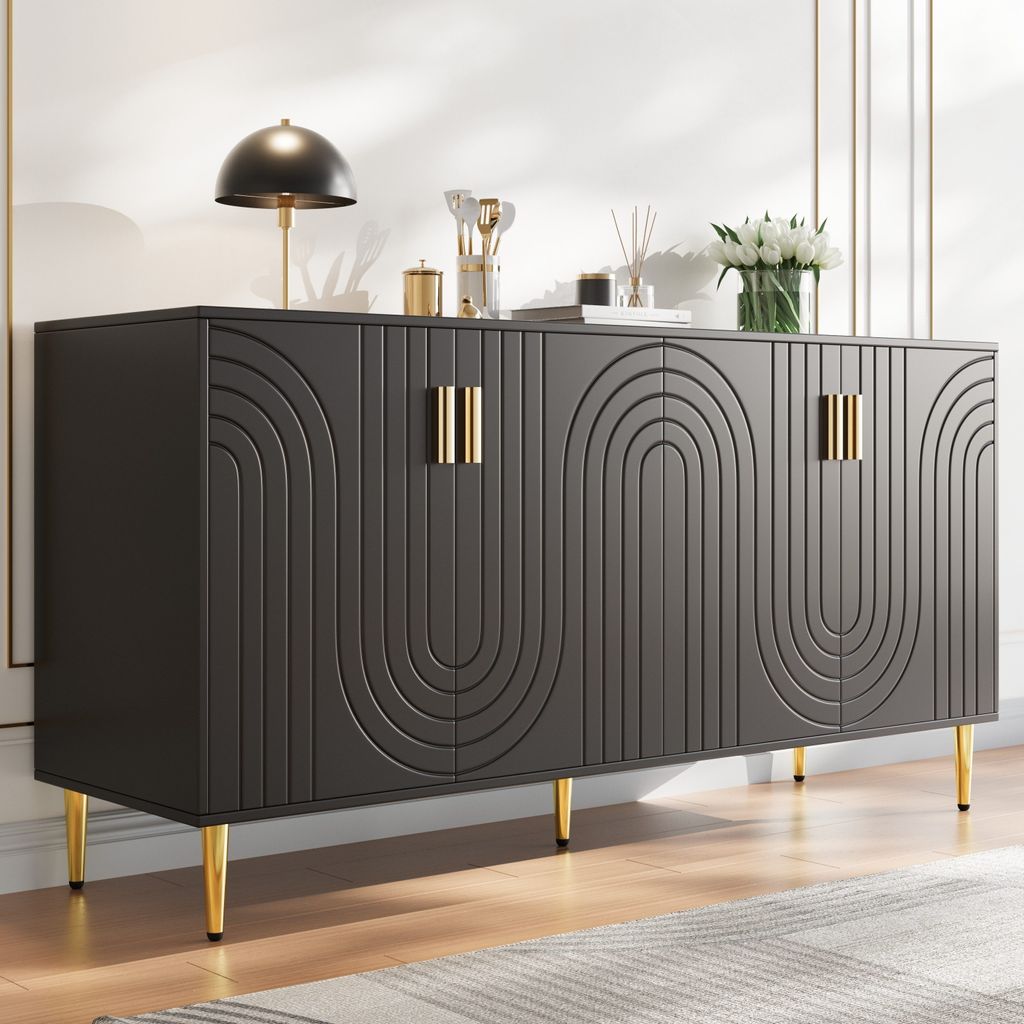 Odikalo Sideboard Anrichte Schließfach Holzschrank Aufbewahrung Kommode Schwarz